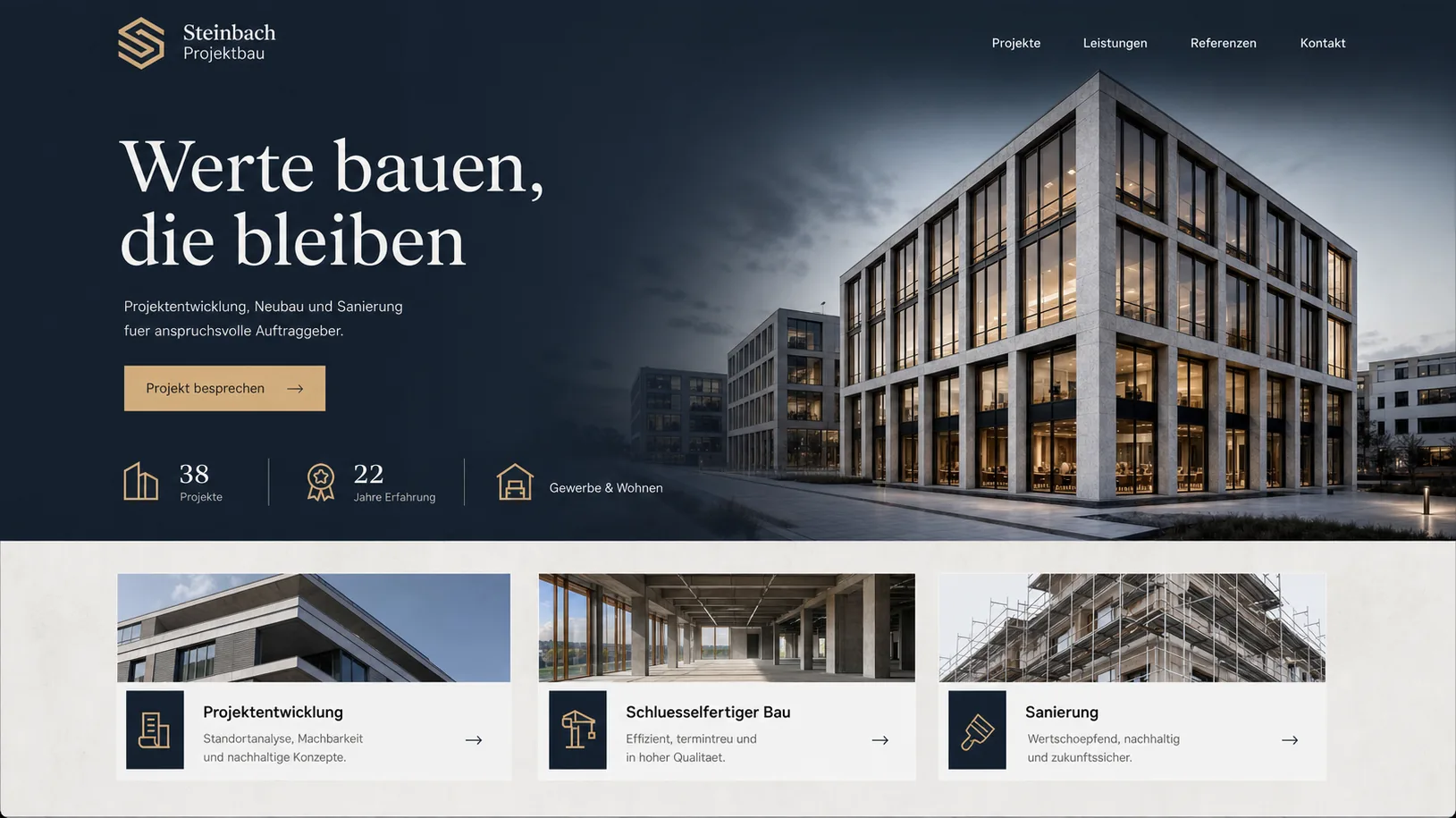 Beispiel einer hochwertigen deutschen Kundenwebseite aus Bau und Immobilien